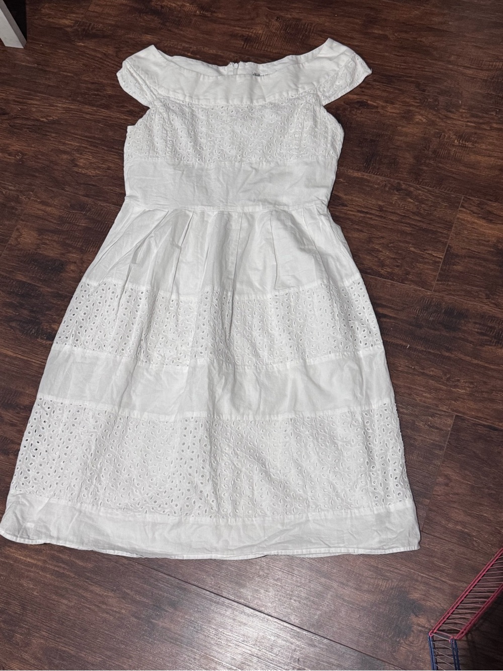 Sandra Darren white eyelet midi dress